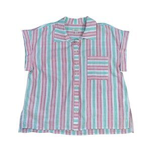 Style & Co Women’s Striped Button-Front Short Sleeve Shirt PXL 100% Cotton.